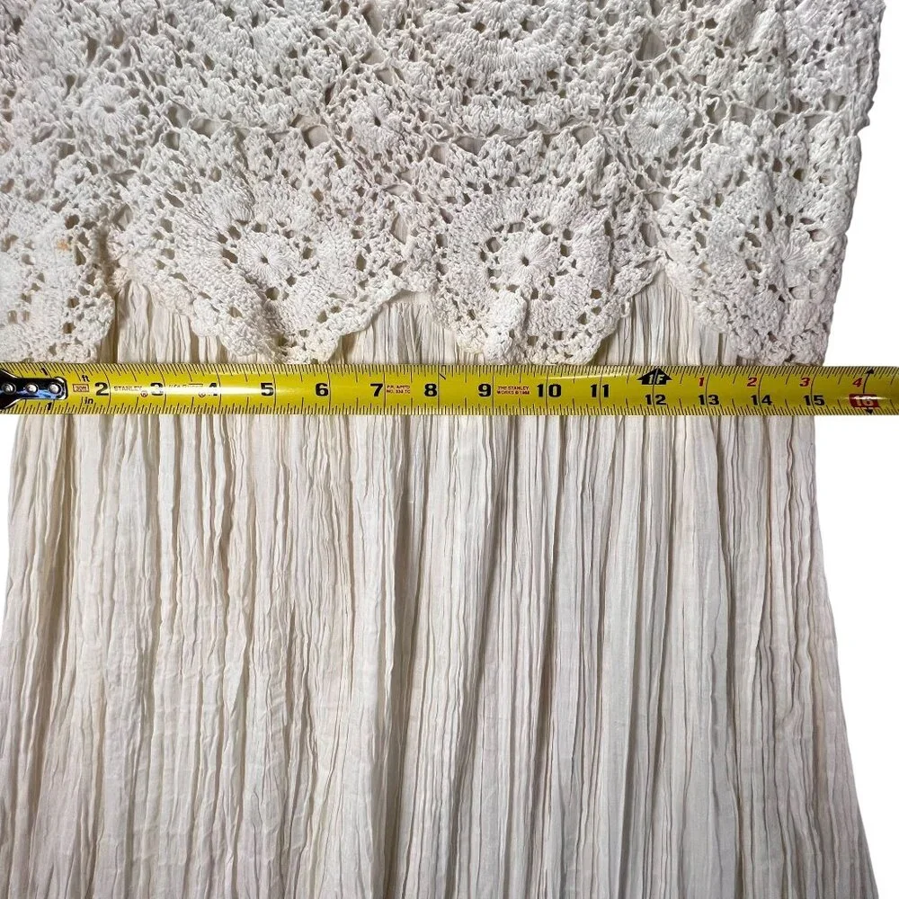 NWT Vtg Papillon Cream White Sleeveless Lace Crochet Gauzy Boho Midi Dress Med - Picture 13 of 15